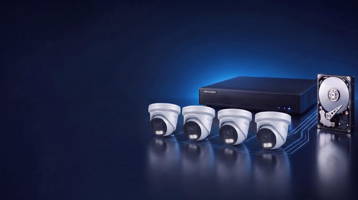 Hikvision CCTV kit — security cameras, network video recorder and hard drive matched as one system