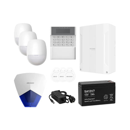Hikvision AX Hybrid Pro Wired Alarm Kit with 3 PIRs, Keypad, Siren, Battery & PSU