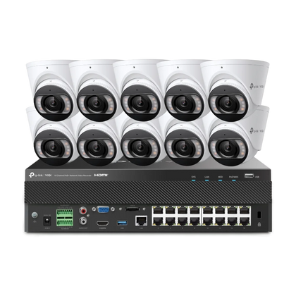 TP-Link VIGI 10 × 8MP 4K Full-Colour Turret Cameras + 16CH PoE+ NVR CCTV Kit