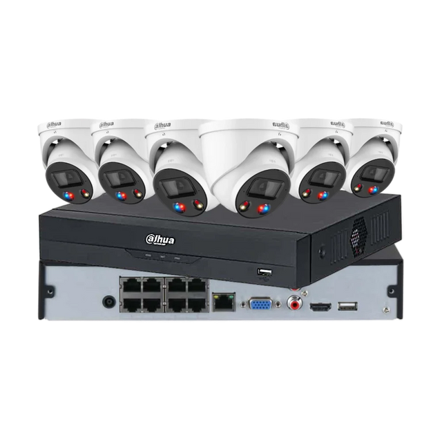 Dahua 6 × 8MP TiOC 3.0 Full-Colour CCTV Kit — 8CH AI NVR (NVR4108) + 4TB HDD