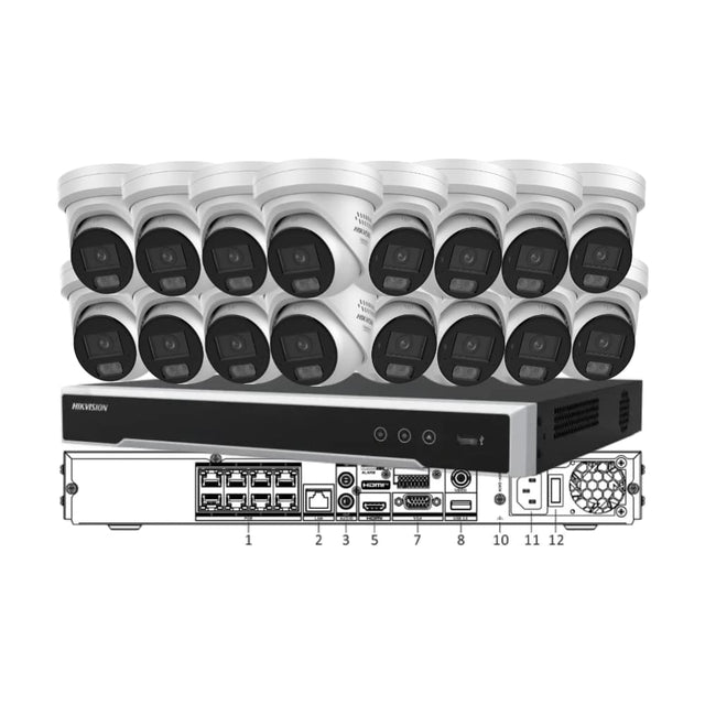 Hikvision 16-Camera 8MP ColorVu 3.0 CCTV Kit — 16 × Active Deterrence Turrets + 16CH 8K NVR & 4TB
