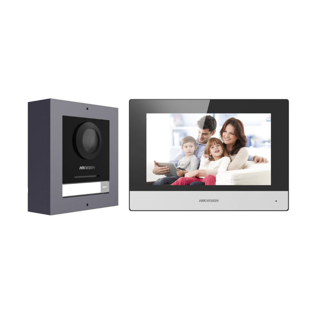 Hikvision DS-KIS602 IP Video Intercom Kit — 2MP Door Station, 7" Monitor & PoE Switch, Surface Mount — image 1