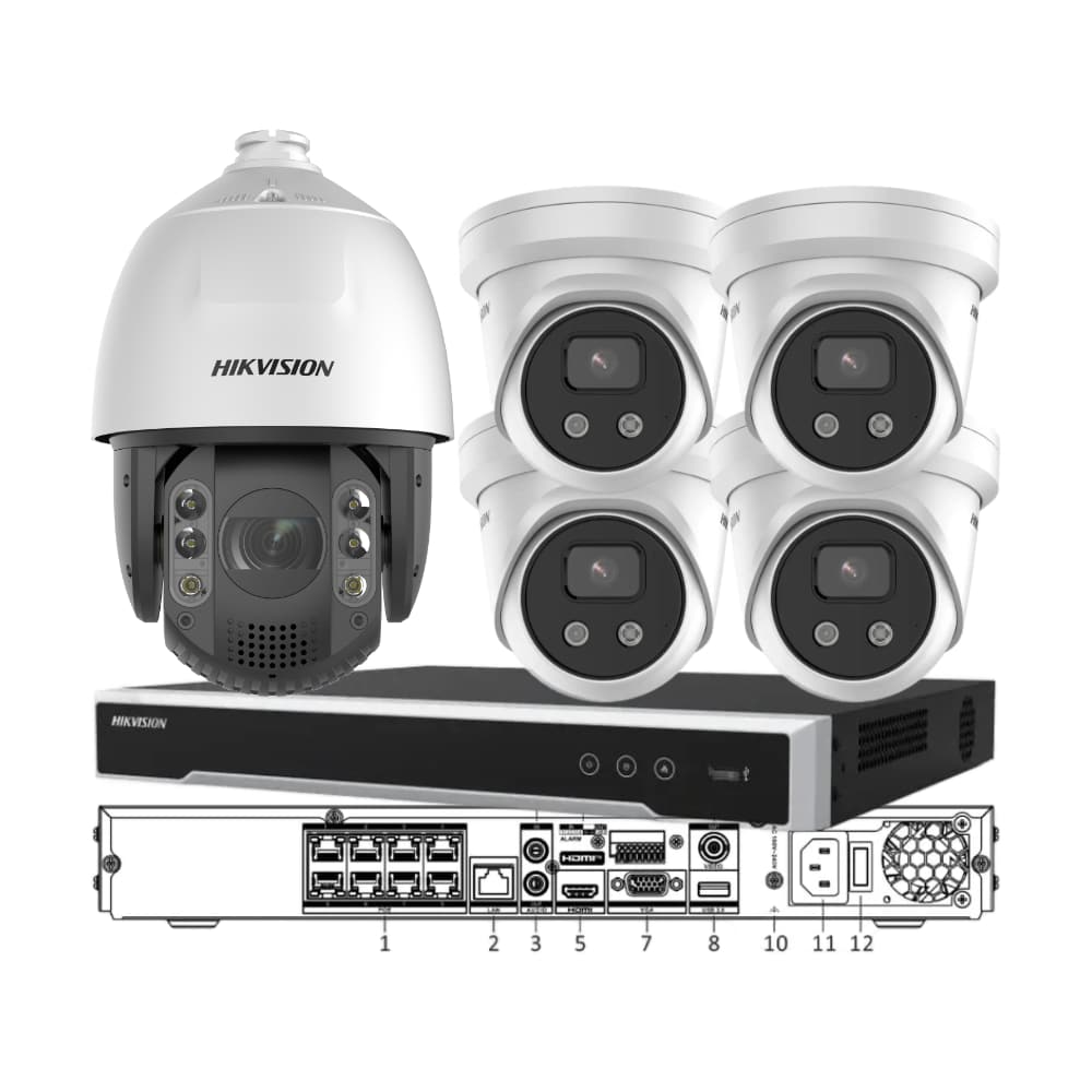 Hikvision 5-Camera PTZ Auto-Tracking CCTV Kit — 1 PTZ + 4 AcuSense Turrets + 8CH NVR