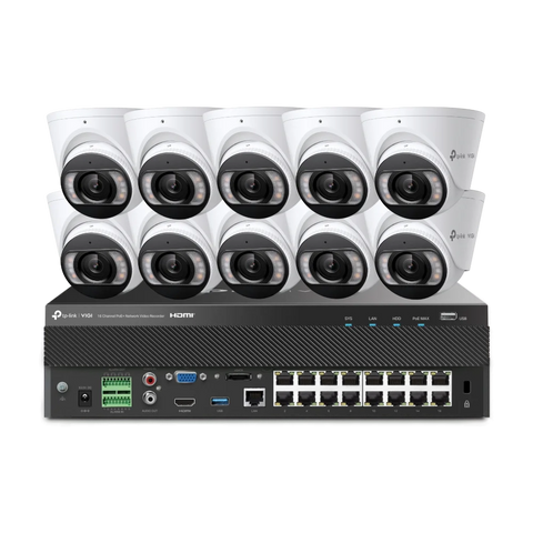 TP-Link VIGI 10 × 8MP 4K Full-Colour Turret Cameras + 16CH PoE+ NVR CCTV Kit