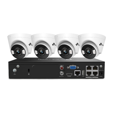 TP-Link VIGI 4 x 5MP Cameras & 4CH NVR CCTV Kit: 4 x Full Colour Turret Cameras + 4CH 4K PoE+ NVR Bundle