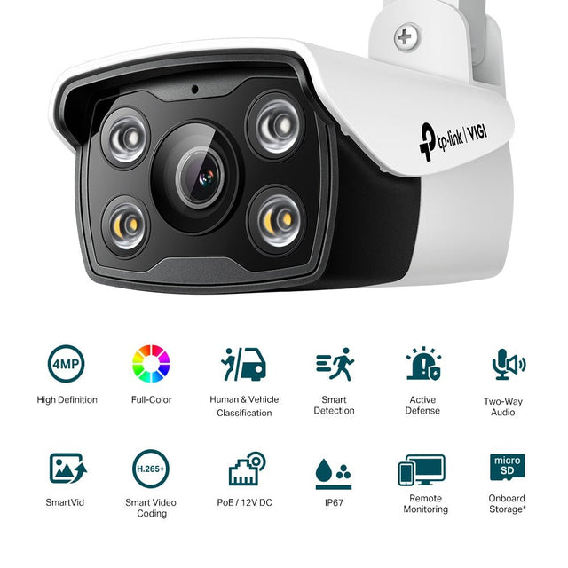TP-Link VIGI 4MP C340(6mm) Outdoor Full-Colour Bullet Network Camera, 6mm Lens, Smart Detection, 2YW (LD)