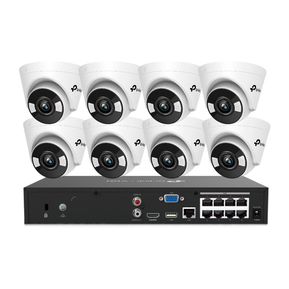 TP-Link VIGI 8 × 5MP Full-Colour Turret Cameras + 8CH 4K PoE+ NVR CCTV Kit